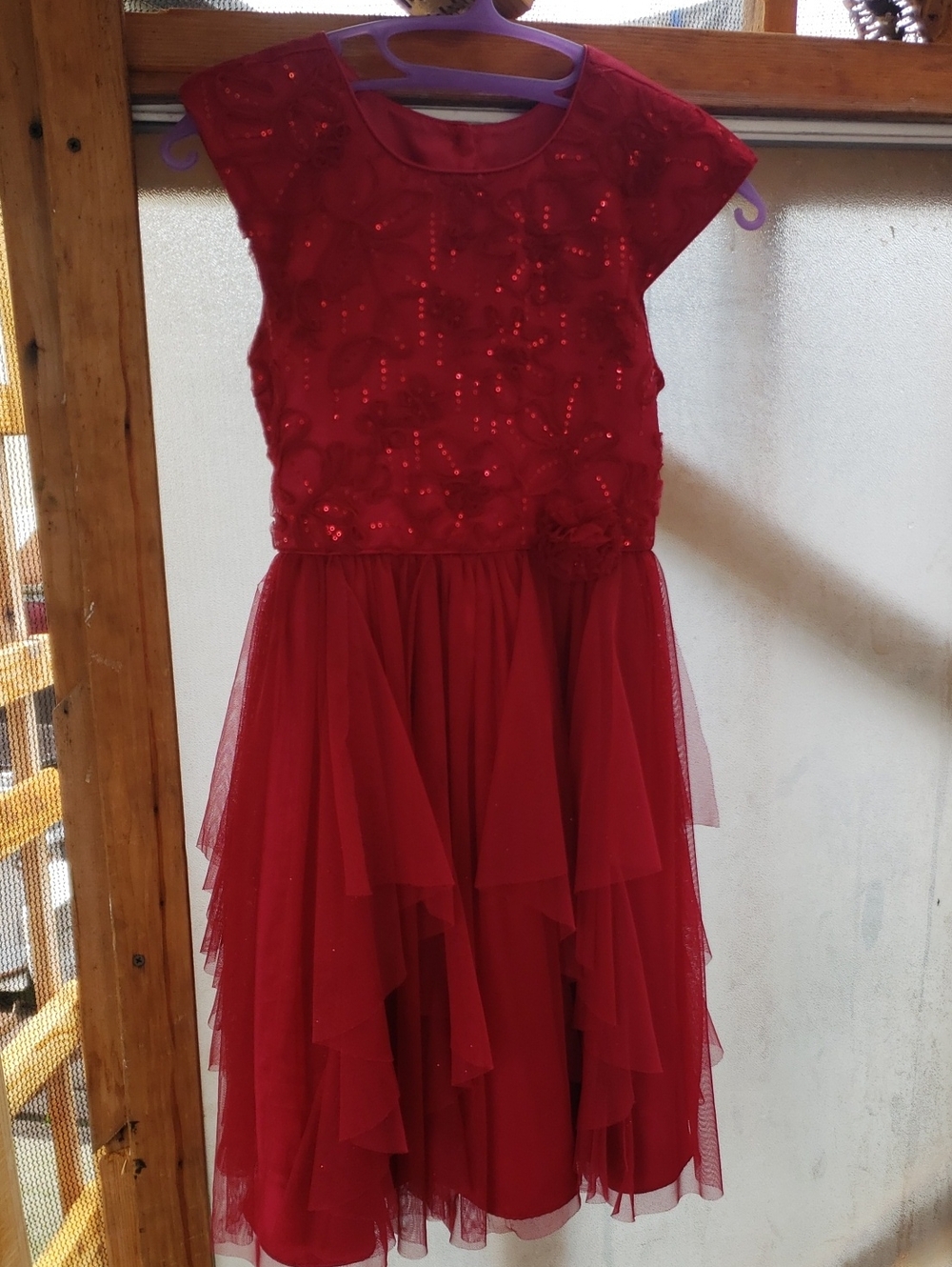 Jona Michelle Girls Red Sequin Tulle Tiered Holiday Party Dress Size 12